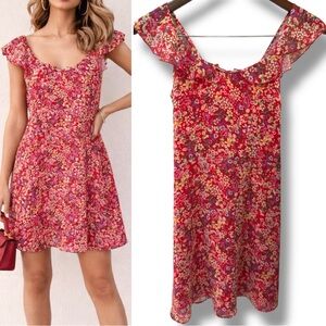 MANGO | NWOT Red Floral Ruffle-Sleeve Sundress (size 4)